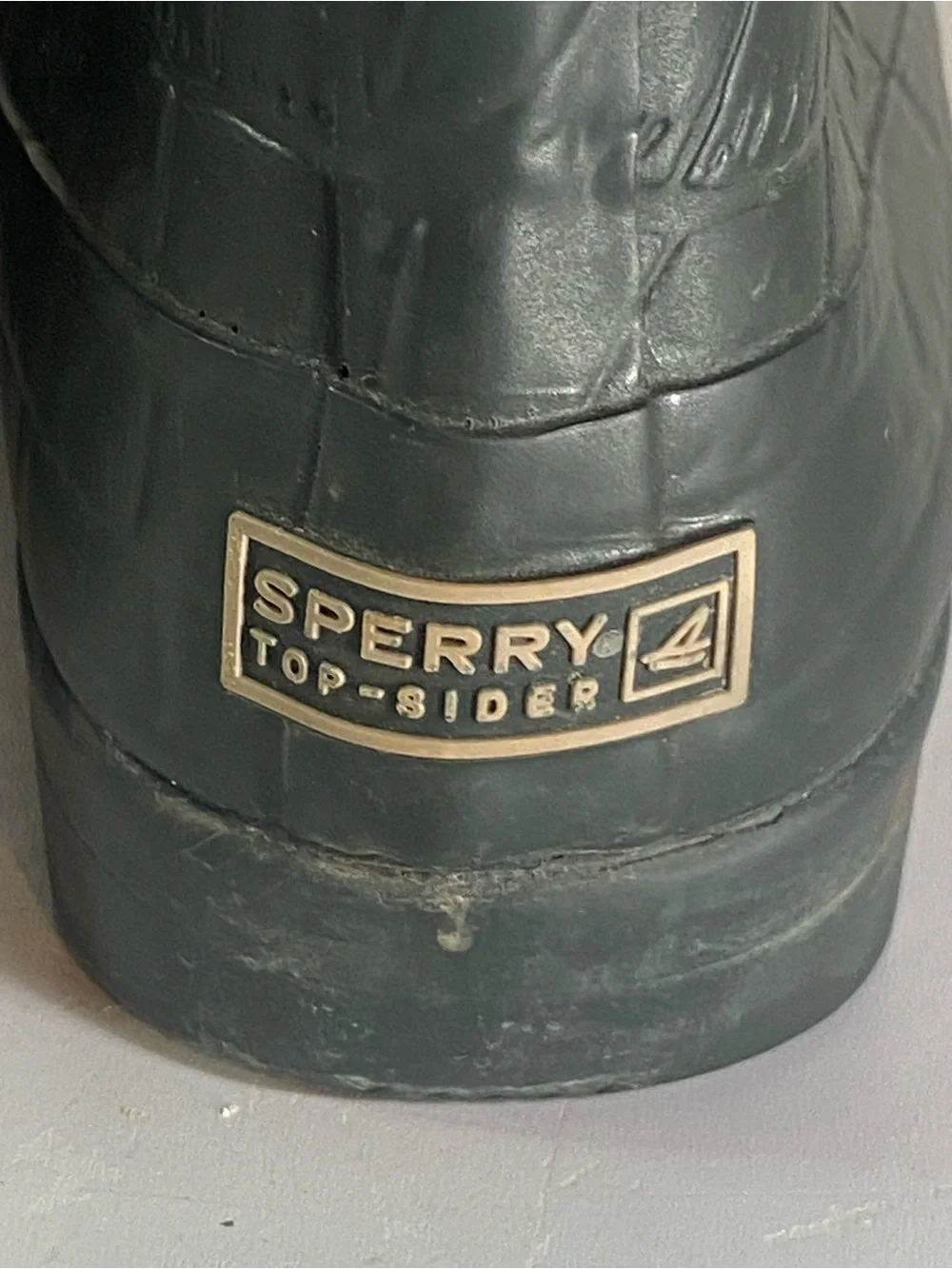 Sperry Top Sider Faux Crocodile Green Rubber Rain Boots Size 8